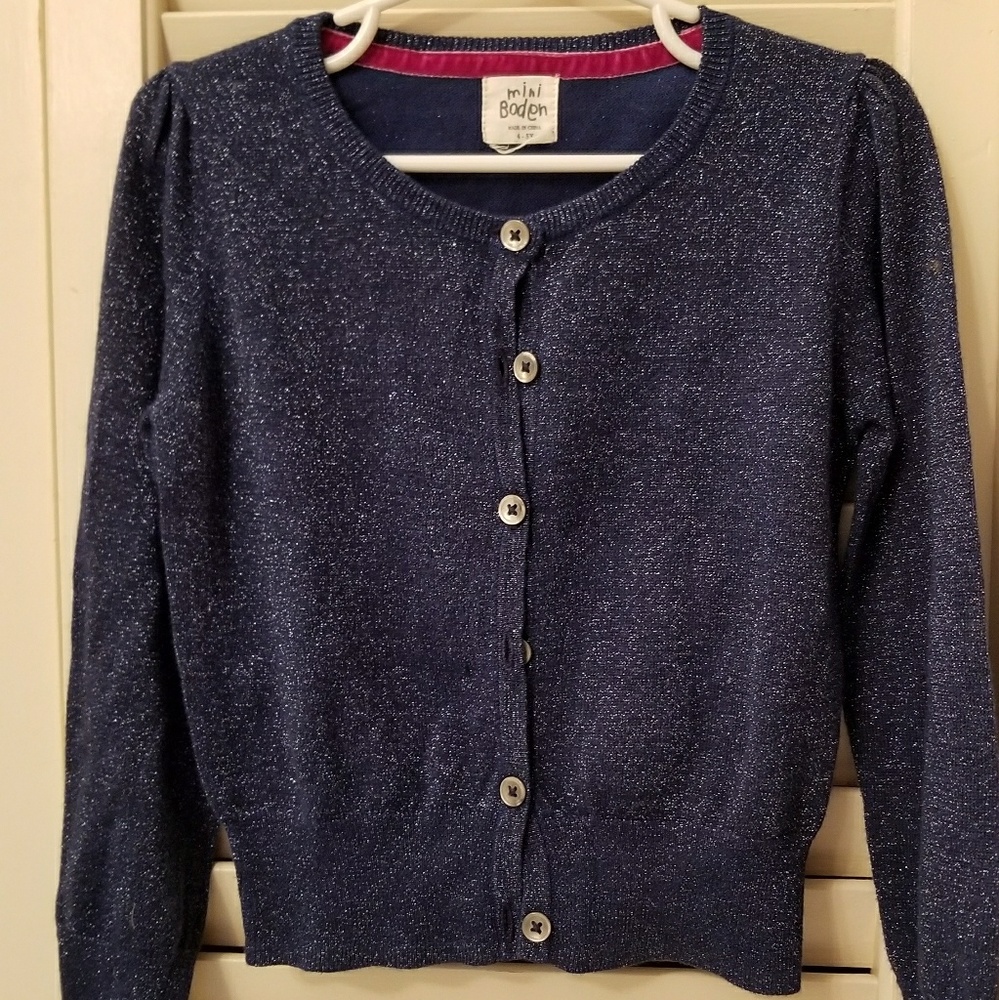 EUC Girl's Mini Boden Sparkly Navy Cardigan sz 4-5